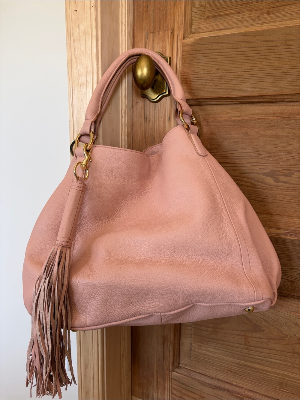G.I.L.I. Pink Leather Hobo Bag with Tassel